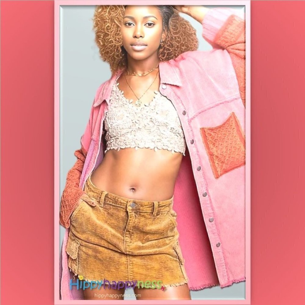 POL Corduroy Sweater Jacket Shacket Distressed Oversized Long Sleeve Pink NWT - Picture 5 of 7